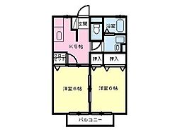 ボナールハイツ 1階2Kの間取り