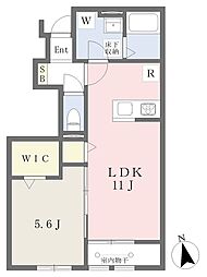 ベルリード吉岡上町B棟 1LDKの間取図画像