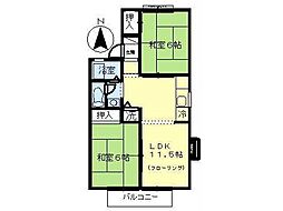 ロイヤルセゾンＢ 2階2LDKの間取り