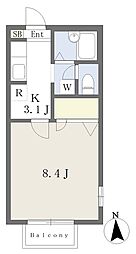 ピエス・大和町 2階1Kの間取り