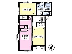 ドミール福田町Ｂ棟 2階2LDKの間取り