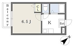 レジデンスつばさ 1Kの間取図画像