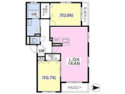 マンションリベイナ 2LDKの間取図画像