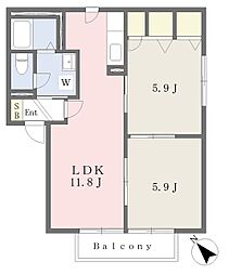 ニューヒルズ 2LDKの間取図画像