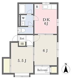 ソレアードE 2DKの間取図画像