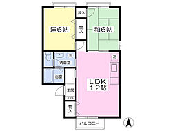 グレースパーク黒岩B棟 2LDKの間取図画像