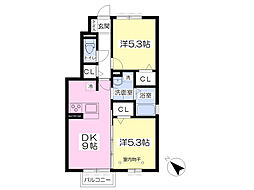 ユニティー・郡山イースト1 2DKの間取図画像