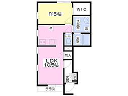 フォレスト安倍川B棟 1LDKの間取図画像