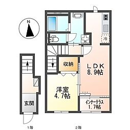 伊予鉄道郡中線 余戸駅 徒歩12分の賃貸アパート 2階1LDKの間取り