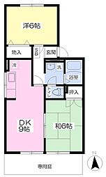 セジュール南斎院 1階2DKの間取り