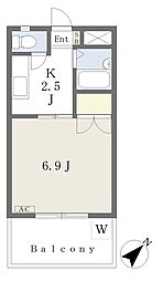 伊予鉄道横河原線 横河原駅 徒歩2分の賃貸マンション 2階1Kの間取り
