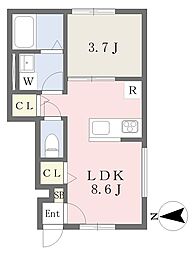 伊予鉄道横河原線 久米駅 徒歩7分の賃貸アパート 1階1LDKの間取り