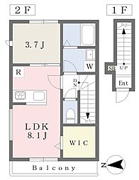 伊予鉄道横河原線 久米駅 徒歩7分の賃貸アパート 2階1LDKの間取り