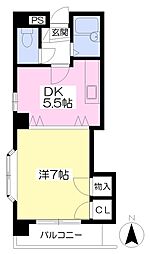 レジデンスAKASI 1DKの間取図画像