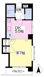 レジデンスAKASI 1DKの間取図画像