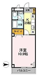 リビングアレイ・K 1Kの間取図画像