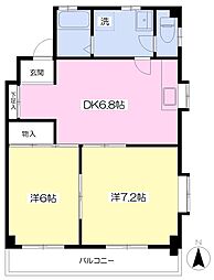 久枝ハイツ 2DKの間取図画像