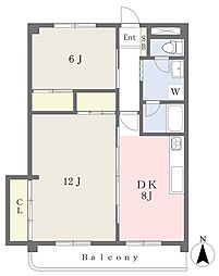 シャンシュール山越 2DKの間取図画像