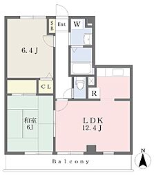 フォブール北山越 2LDKの間取図画像