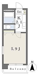 サンハイツ木屋町 1Kの間取図画像