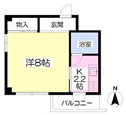 エムズビル 5階1Kの間取り