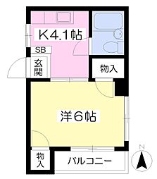 ラブレ清水町 3階1Kの間取り