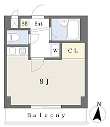 エスポワール松山 4階ワンルームの間取り
