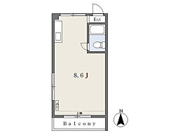 ピカデリーサーカス緑町 2階ワンルームの間取り