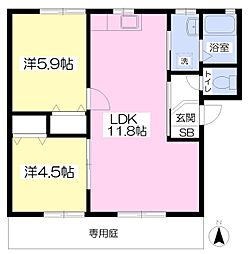 フレグランスくぼたA 2LDKの間取図画像
