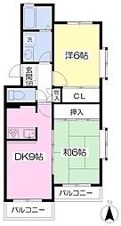 リバーサイド東石井 2DKの間取図画像