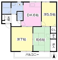 ア・ラ・モード鷹子C 3DKの間取図画像