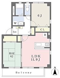 フォブール南吉田 2LDKの間取図画像