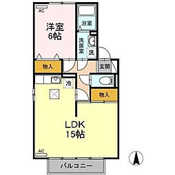セジュール石井B 1LDKの間取図画像