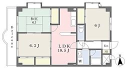 サンディッシュ久米 3LDKの間取図画像