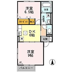 リビングタウン高岡D 2DKの間取図画像