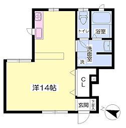 伊予鉄道市駅線 勝山町駅 徒歩10分の賃貸アパート 1階ワンルームの間取り