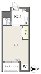 伊予鉄道本町線 本町五丁目駅 徒歩4分の賃貸マンション 3階1Kの間取り