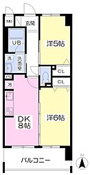 ヴィラ・アンソレイエ 3階2DKの間取り