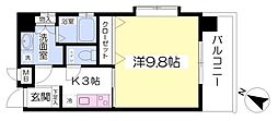 伊予鉄道市駅線 勝山町駅 徒歩10分の賃貸マンション 4階1Kの間取り
