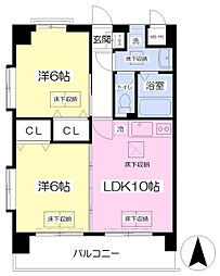 ルネス余戸 2階2LDKの間取り