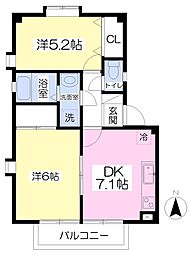 伊予鉄道郡中線 土居田駅 徒歩13分の賃貸アパート 2階2DKの間取り