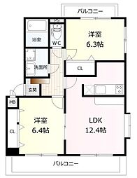 ユーミーさくら 3階2LDKの間取り