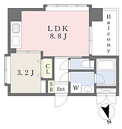 オスト・ヴォルケ東雲 1LDKの間取図画像