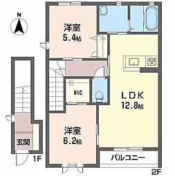 テラスコート東垣生A 2LDKの間取図画像