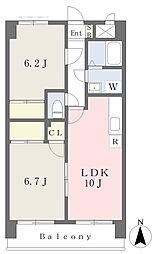 伊予鉄道横河原線 横河原駅 徒歩7分の賃貸マンション 6階2LDKの間取り