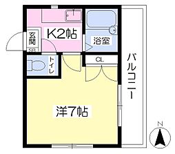 伊予鉄道本町線 本町四丁目駅 徒歩1分の賃貸マンション 2階1Kの間取り