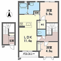 伊予鉄道横河原線 横河原駅 徒歩12分の賃貸アパート 2階2LDKの間取り