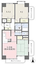サンハイツ宇多津 4階3DKの間取り