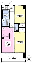 伊予鉄道横河原線 横河原駅 徒歩13分の賃貸マンション 5階2DKの間取り