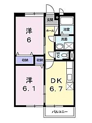 伊予鉄道横河原線 牛渕団地前駅 徒歩9分の賃貸アパート 1階2DKの間取り